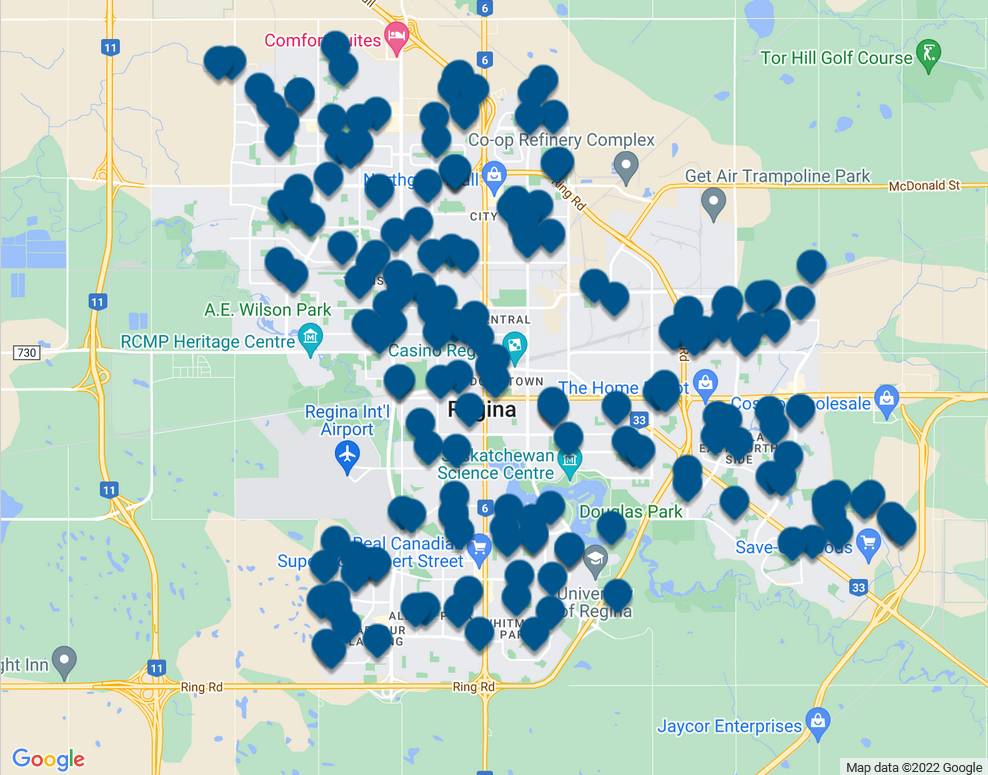 Licensed daycares in Regina as of December 2022 from the Government of Saskatchewan website
