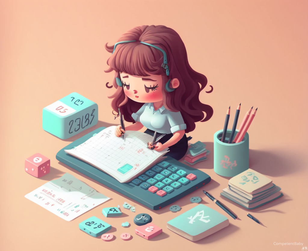 Woman, calculator, calculating. Daycare prices illustration